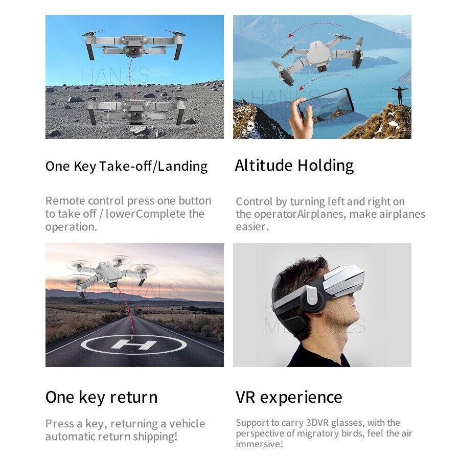 Drone 2025 4K HD Dual Camera Wifi FPV RC Foldable Quadcopter + 4 Batteries