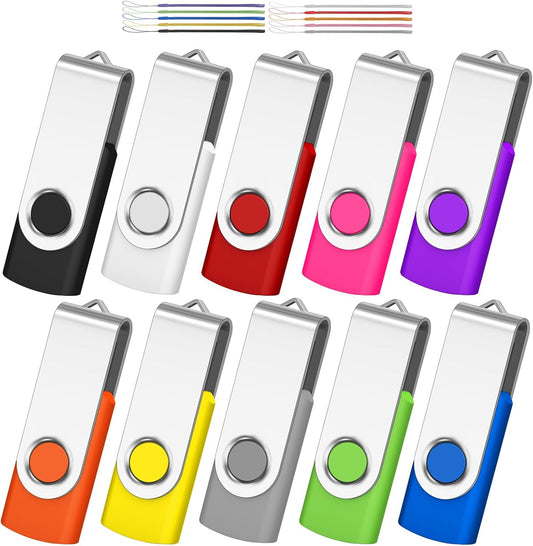 [ NOT 128GB ]  128MB USB Flash Drive 10 Pack, Premium USB 2.0 Swivel Memory Stick Thumb Drive Bulk Jump Drive Pack (10PCS 128MB, Mix Colors)